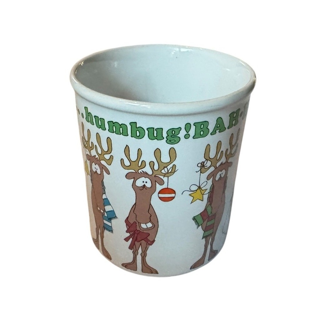 Vintage Fabrizio Christmas Coffee Mug "H-H… Humbug!" Funny Reindeer Holiday